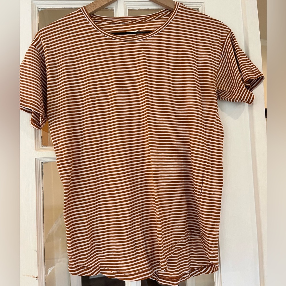 Madewell Striped Crewneck T-Shirt Short Sleeve Burnt Orange White Size Small